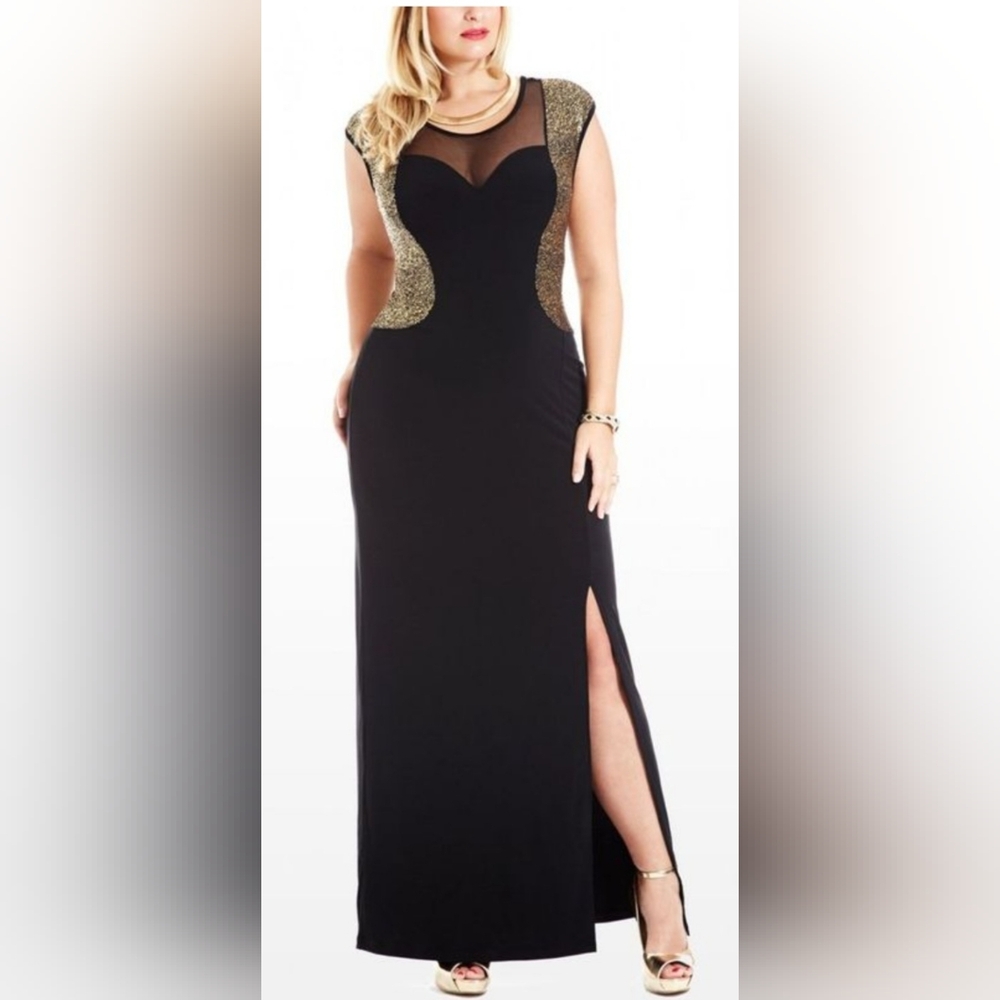 Cameo Black Maxi Dress with Gold Accents